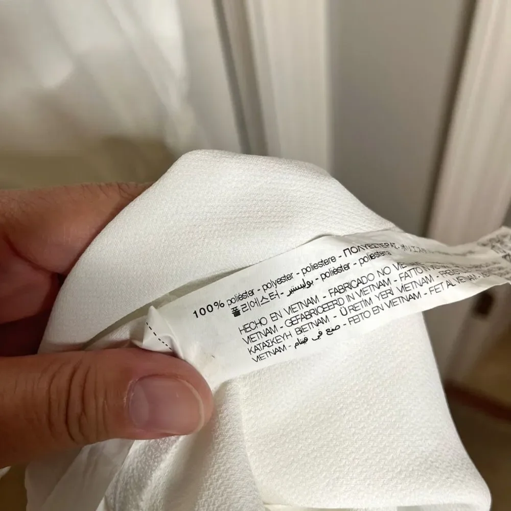 Zara Midi V Neck Button Down Front Smocked Polyester Textured Long Sleeve Dress - Picture 12 of 15